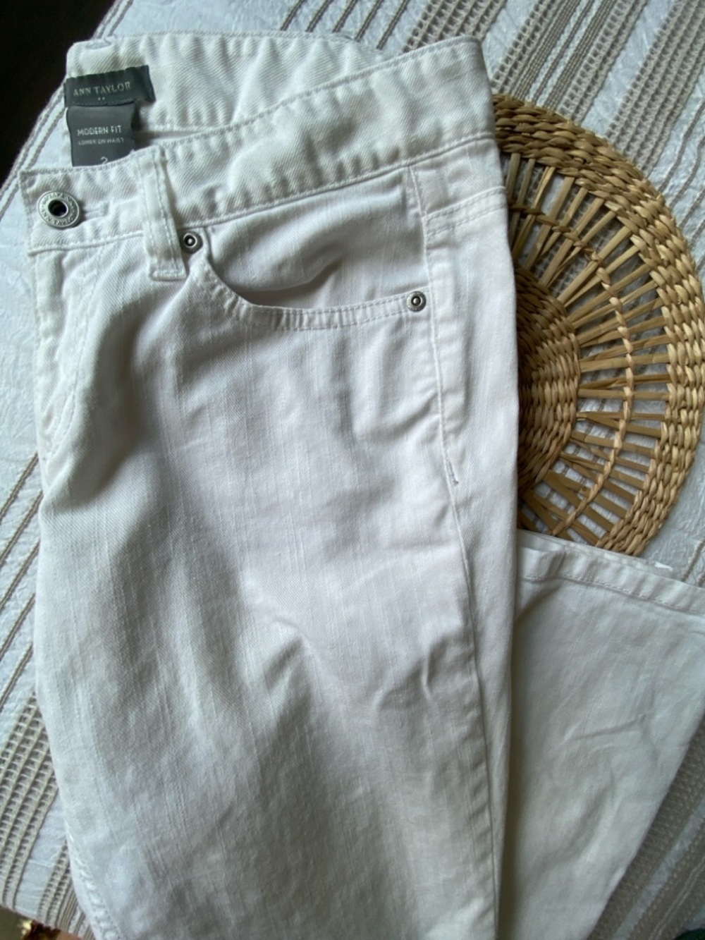 Ann Taylor White Modern Fit Straight-Leg Jeans